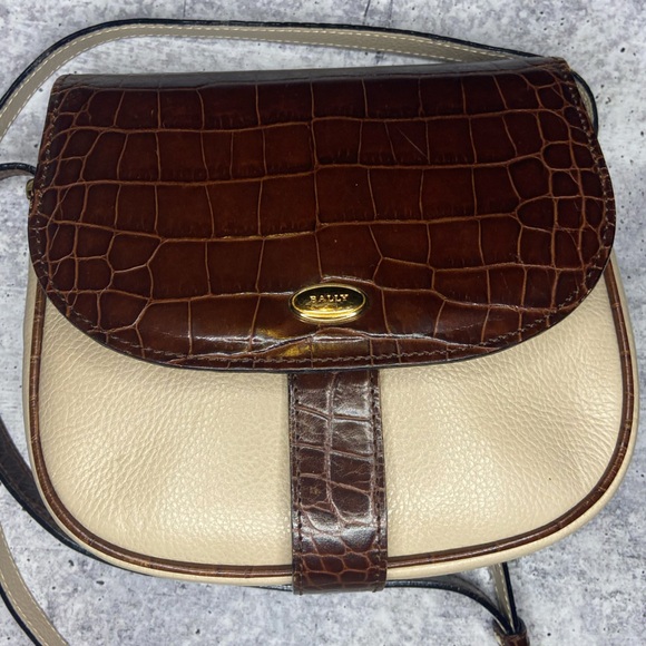 Vintage Bally Leather Cream Croc Gold Hardware Crossbody Bag - Picture 2 of 12